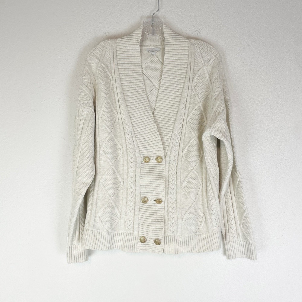 J. Jill Sweater Medium Cardigan Cable Knit Classic Old Money Timeless Preppy M